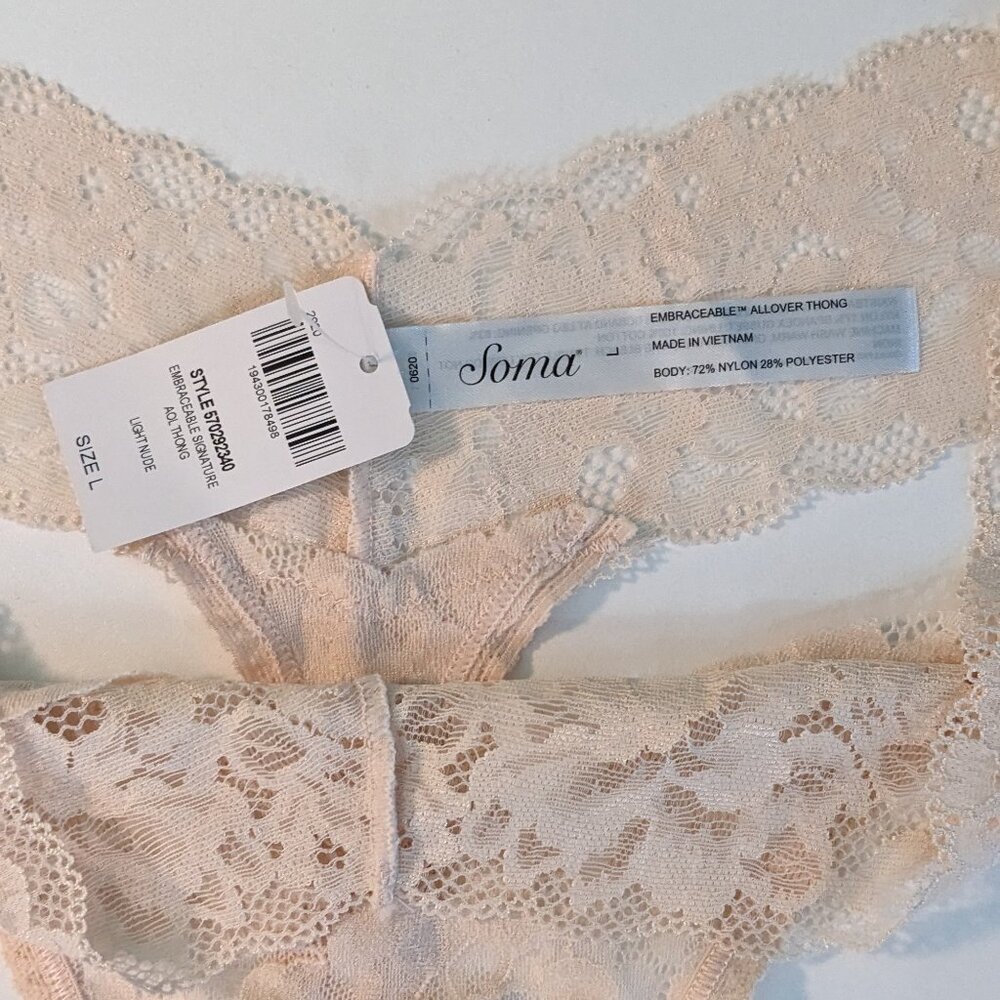 Soma Embraceble Signature Lace Light Nude Thong Size L - Picture 4 of 4